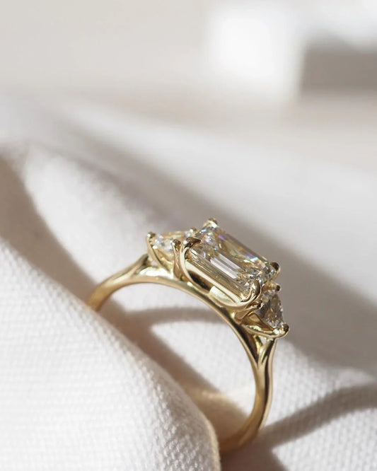 Emerald Center 5 CT Lab Grown Diamond Engagement Ring with Two Trillion Side Stones Classic Minimalist Design Wedding Promise Gift for Her IGI Jewelry