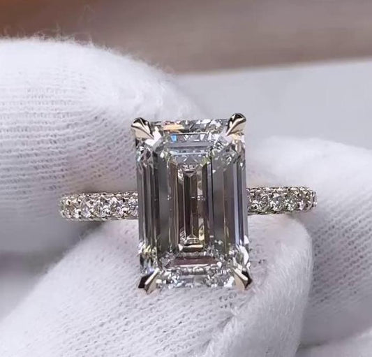 6.00 TCW Emerald Lab Grown Diamond Engagement Ring 5 CT Center Stone Pavé Band Hidden Halo IGI Certified Luxury Bridal Wedding Ring for Women