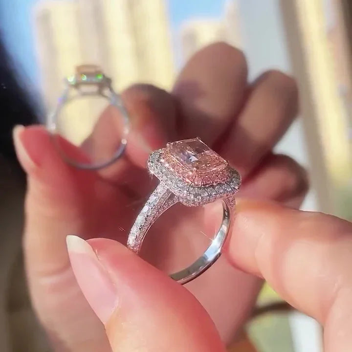 6.00 TCW Fancy Pink Radiant Lab Grown Diamond Engagement Ring | 5 CT Center Stone | Halo Ring | IGI Certified 