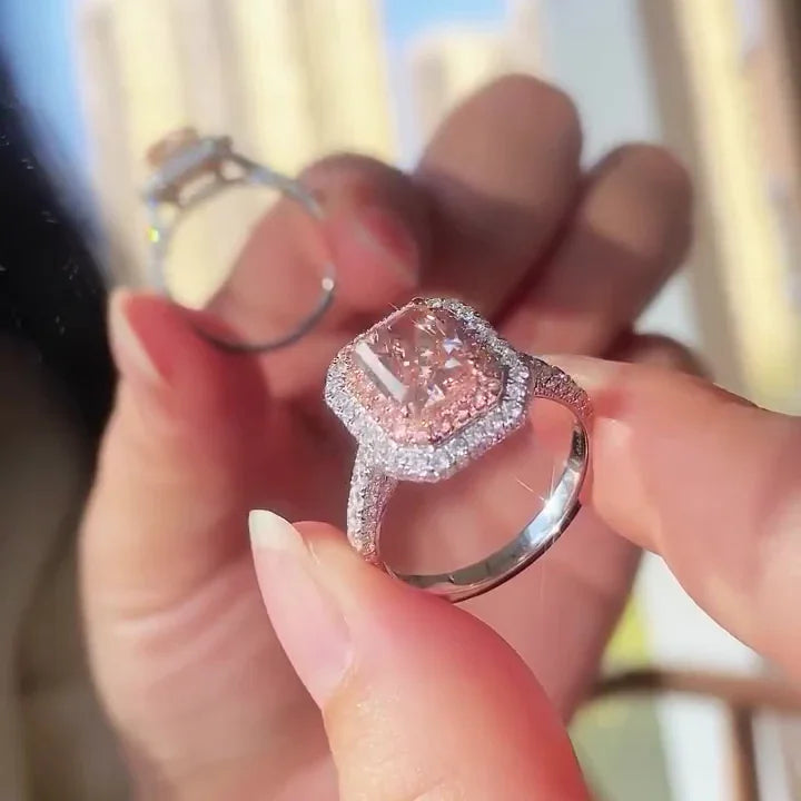 6.00 TCW Fancy Pink Radiant Lab Grown Diamond Engagement Ring | 5 CT Center Stone | Halo Ring | IGI Certified 
