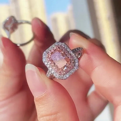 6.00 TCW Fancy Pink Radiant Lab Grown Diamond Engagement Ring 5 CT Center Stone Halo Design IGI Certified Luxury Bridal Wedding Ring for Women