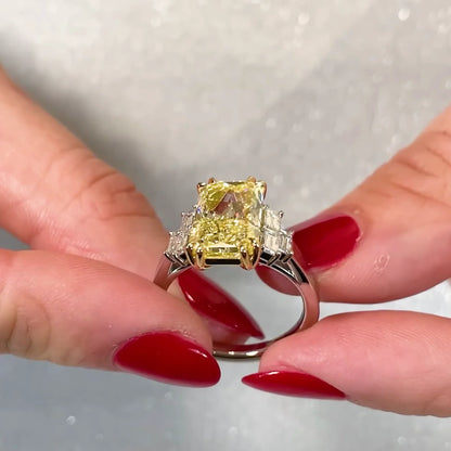 6.00 TCW Fancy Yellow Radiant Lab Grown Diamond Engagement Ring | IGI Certified 