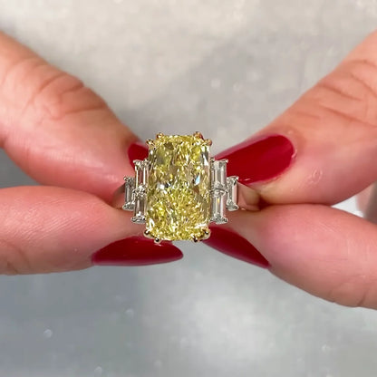 6.00 TCW Fancy Yellow Radiant Lab Grown Diamond Engagement Ring | IGI Certified 