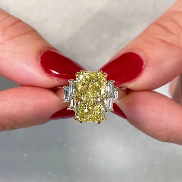 6.00 TCW Fancy Yellow Radiant Lab Grown Diamond Engagement Ring | IGI Certified 