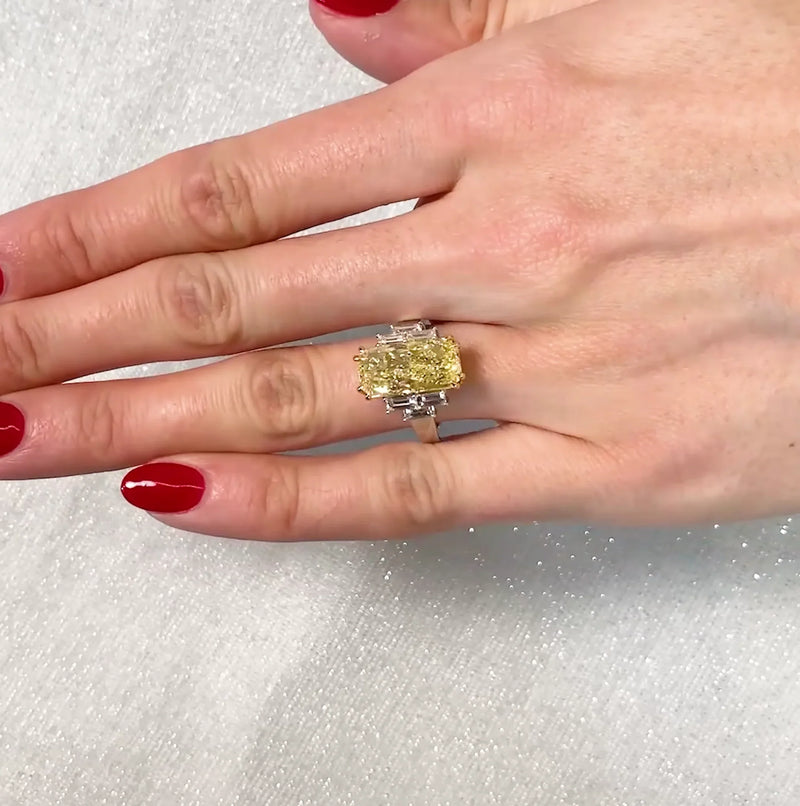 6.00 TCW Fancy Yellow Radiant Lab Grown Diamond Engagement Ring  | IGI Certified