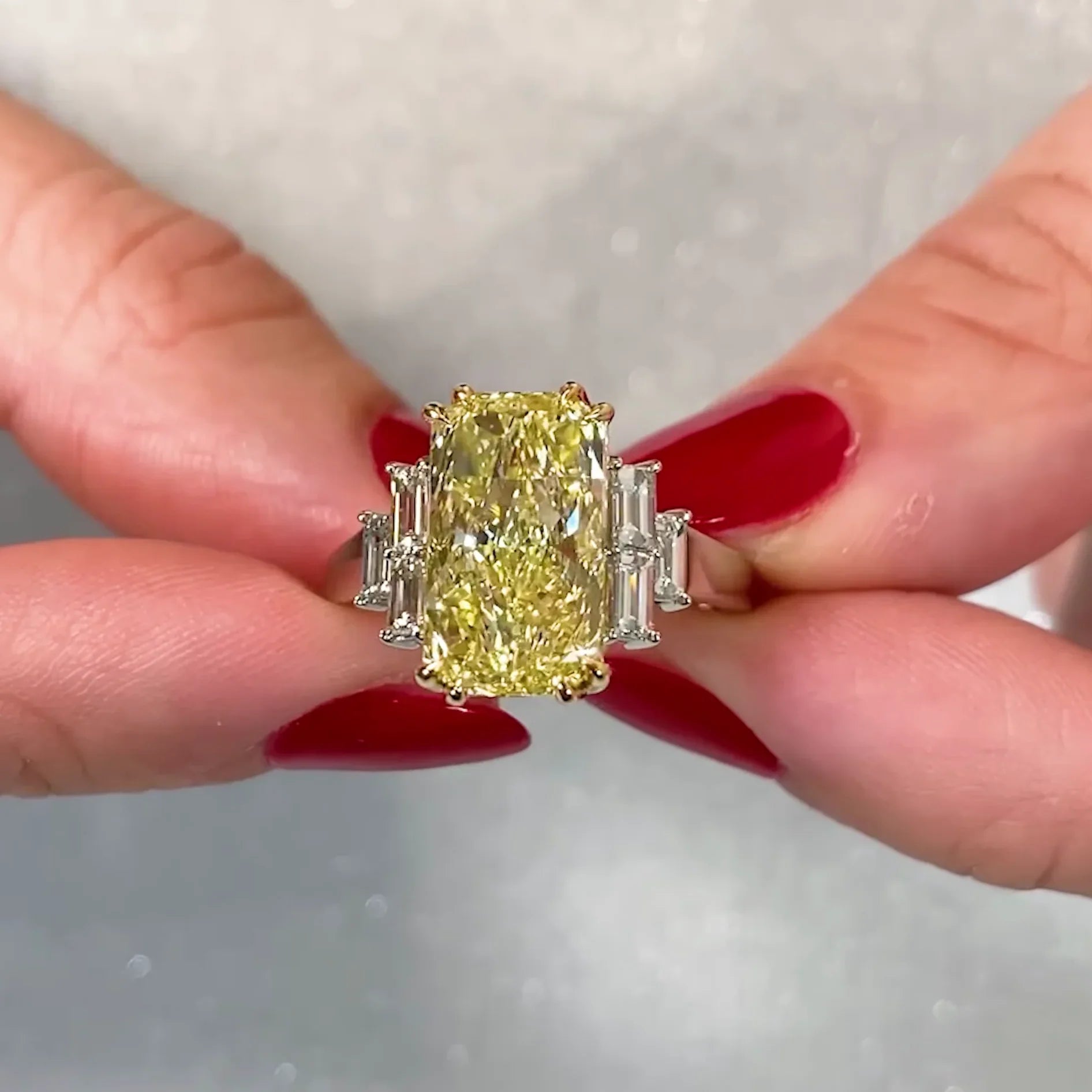 6.00 TCW Radiant Fancy Yellow Lab Grown Diamond Three Stone Engagement Ring IGI Certified Luxury Bridal Wedding Jewelry Elegant Ring for Women