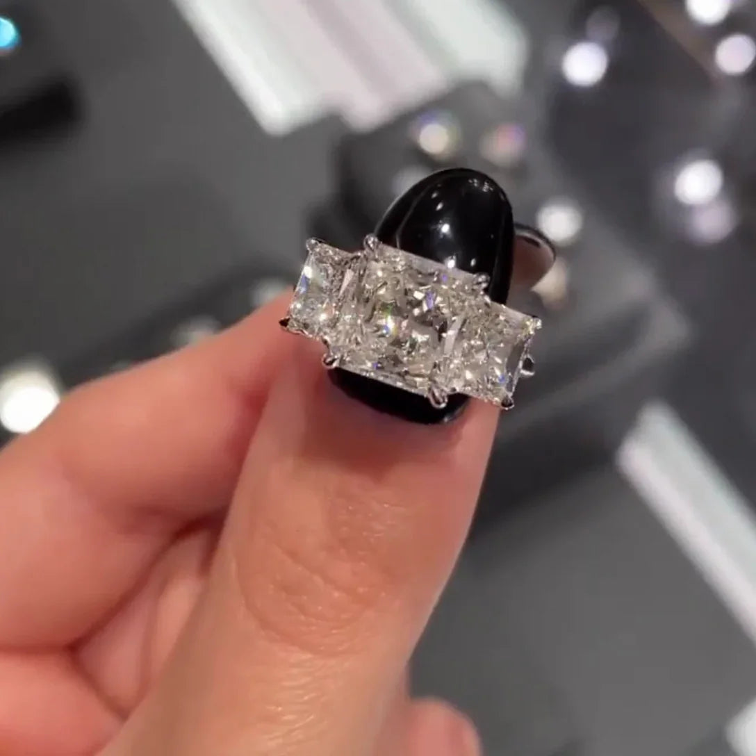 Princess Cut Lab Grown Diamond Three Stone Engagement Ring 6.00 TCW IGI Certified Luxury Wedding Ring Bridal Jewelry Gift for Her Women