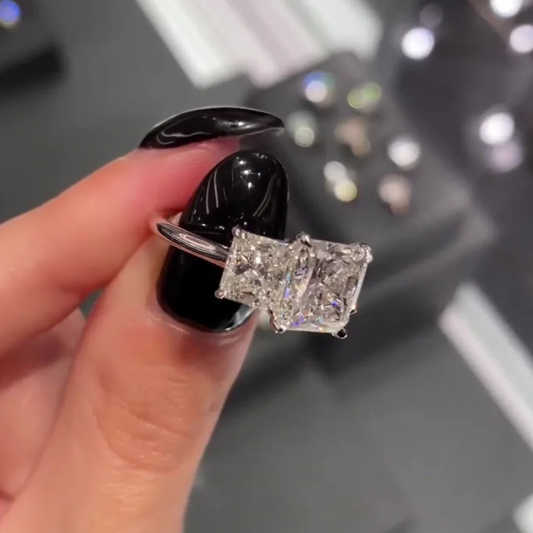 6.00 TCW Princess Cut Lab Grown Diamond Engagement Ring | Three Stone Design | IGI Certified 