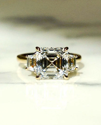 6.0 TCW Asscher Lab Grown Diamond Engagement Ring Three Stone Setting IGI Certified Luxury Bridal Wedding Ring Elegant Anniversary Gift for Women