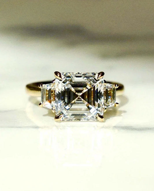 6.0 TCW Asscher Lab Grown Diamond Engagement Ring Three Stone Setting IGI Certified Luxury Bridal Wedding Ring Elegant Anniversary Gift for Women