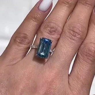 Fancy Blue Emerald 6.30 TCW Lab Grown Diamond Ring Hidden Halo Engagement Ring IGI Certified Luxury Bridal Wedding Jewelry Gift for Her Women
