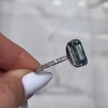 6.30 TCW Fancy Blue Emerald Lab Grown Diamond Engagement Ring IGI Certified Hidden Halo Design Luxury Wedding Bridal Ring Anniversary Gift for Women