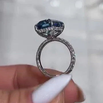 6.30 TCW Fancy Blue Emerald Lab Grown Diamond Engagement Ring | Hidden Halo Design | IGI Certified 