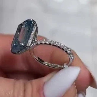 6.30 TCW Fancy Blue Emerald Lab Grown Diamond Engagement Ring | Hidden Halo Design | IGI Certified 