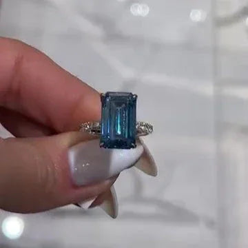 6.30 TCW Fancy Blue Emerald Lab Grown Diamond Engagement Ring | Hidden Halo Design | IGI Certified 