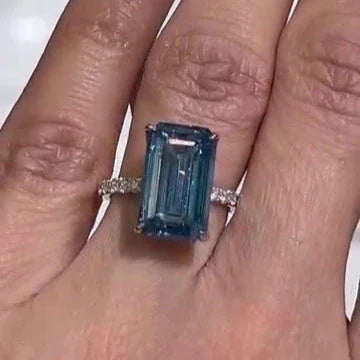 IGI Certified 6.30 TCW Fancy Blue Emerald Lab Grown Diamond Engagement Ring Hidden Halo Luxury Bridal Wedding Ring Jewelry Gift for Women Elegant