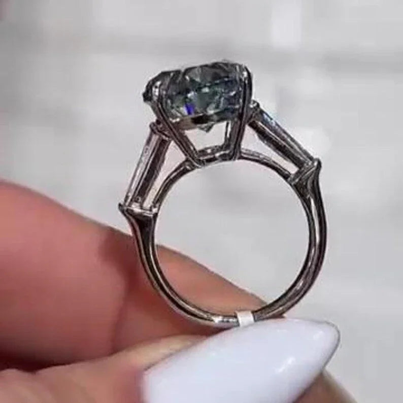 IGI Certified 6.00CT Fancy Blue Oval Lab Grown Diamond Engagement Ring Cathedral Setting Three Stone Luxury Wedding Ring Bridal Jewelry for Women
