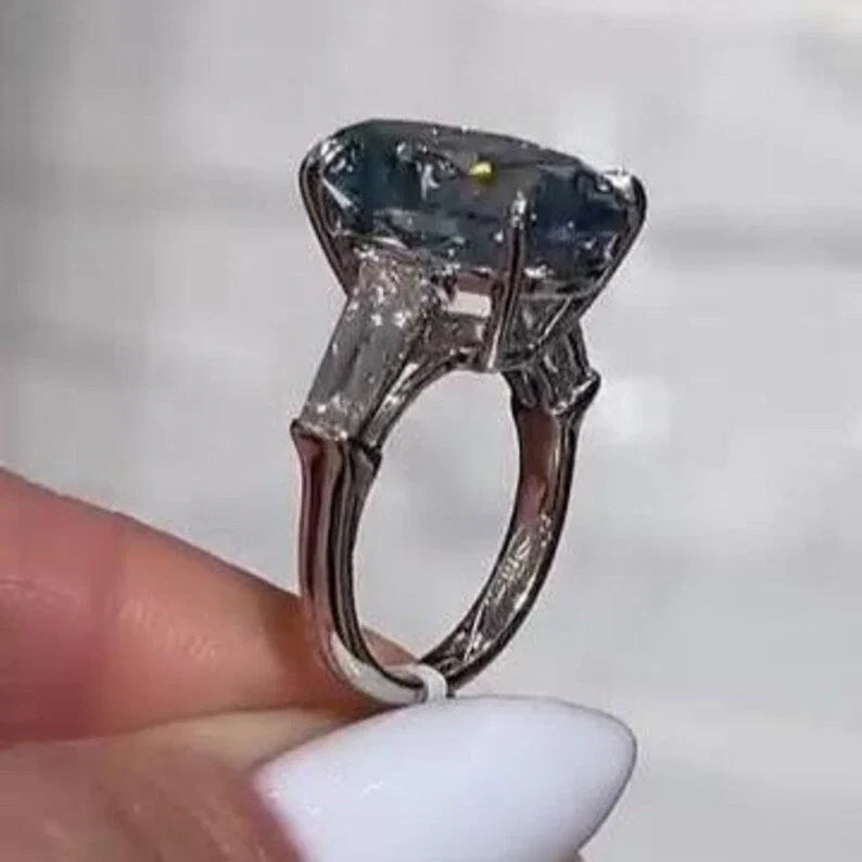 6.00CT Oval Fancy Blue Lab Grown Diamond Cathedral Three Stone Engagement Ring IGI Certified Luxury Bridal Wedding Ring Elegant Jewelry Gift for Her