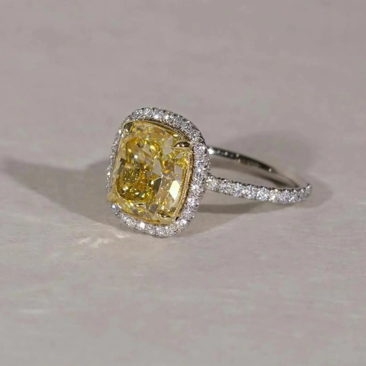 6.50 TCW Cushion Fancy Yellow Lab Grown Diamond Halo Pavé Engagement Ring IGI Certified Luxury Bridal Wedding Ring Elegant Jewelry Gift for Her