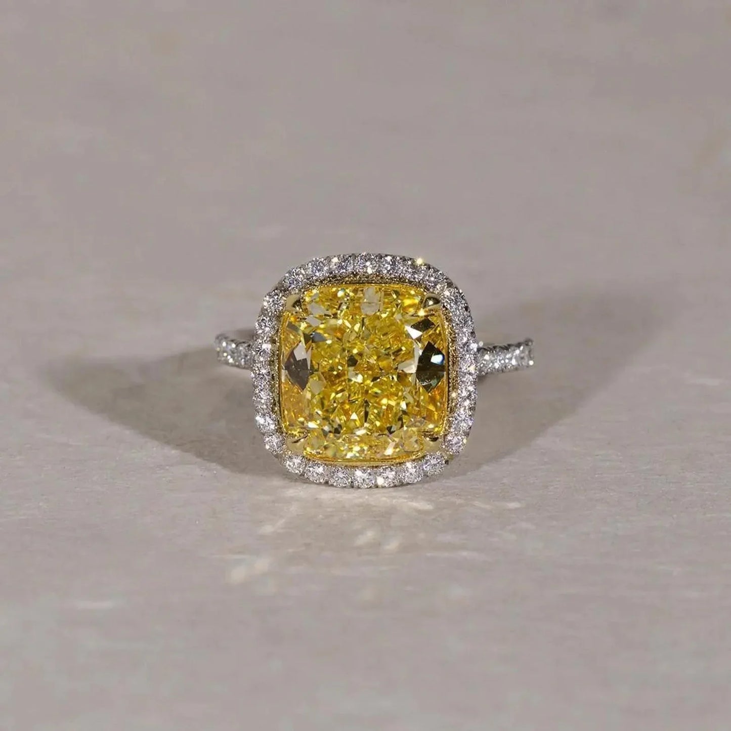 6.00 CT Cushion Fancy Yellow Lab Grown Diamond Halo Ring with Pavé Band IGI Certified Luxury Engagement Wedding Ring Elegant Jewelry for Her Women