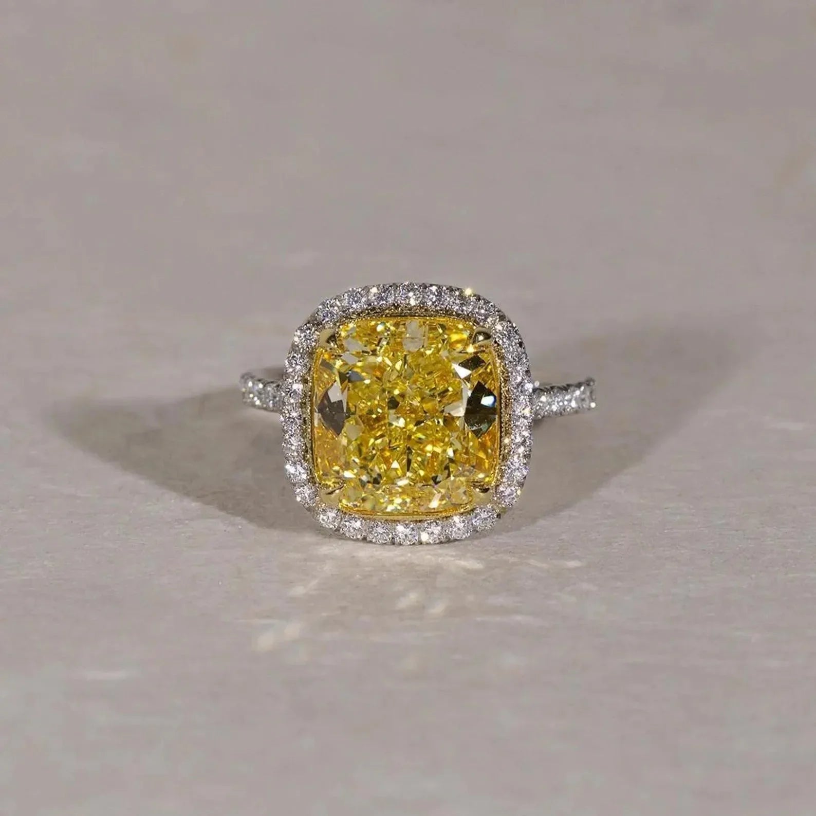 6.00 CT Cushion Fancy Yellow Lab Grown Diamond Halo Ring with Pavé Band IGI Certified Luxury Engagement Wedding Ring Elegant Jewelry for Her Women