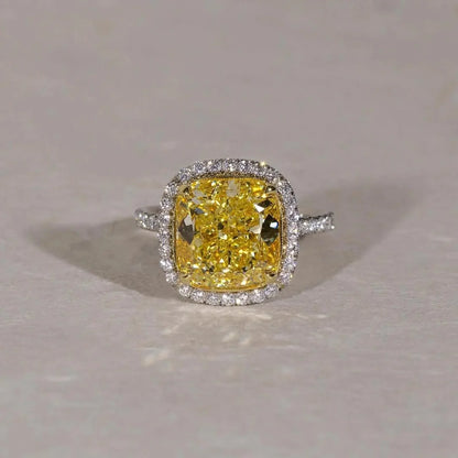6.00 CT Cushion Fancy Yellow Lab Grown Diamond Halo Ring with Pavé Band IGI Certified Luxury Engagement Wedding Ring Elegant Jewelry for Her Women