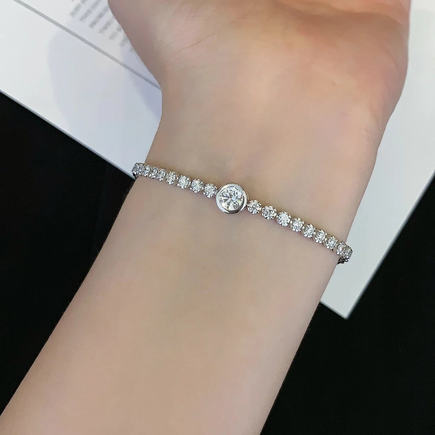 6.50tcw Round Lab Diamond Bezel Tennis Bracelet | DEF VVS–VS | IGI Certified | White Gold 