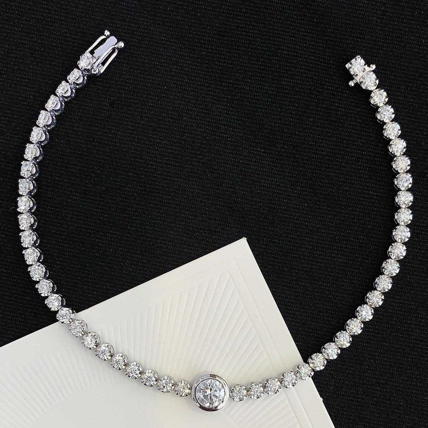 6.50tcw Round Lab Diamond Bezel Tennis Bracelet | DEF VVS–VS | IGI Certified | White Gold 