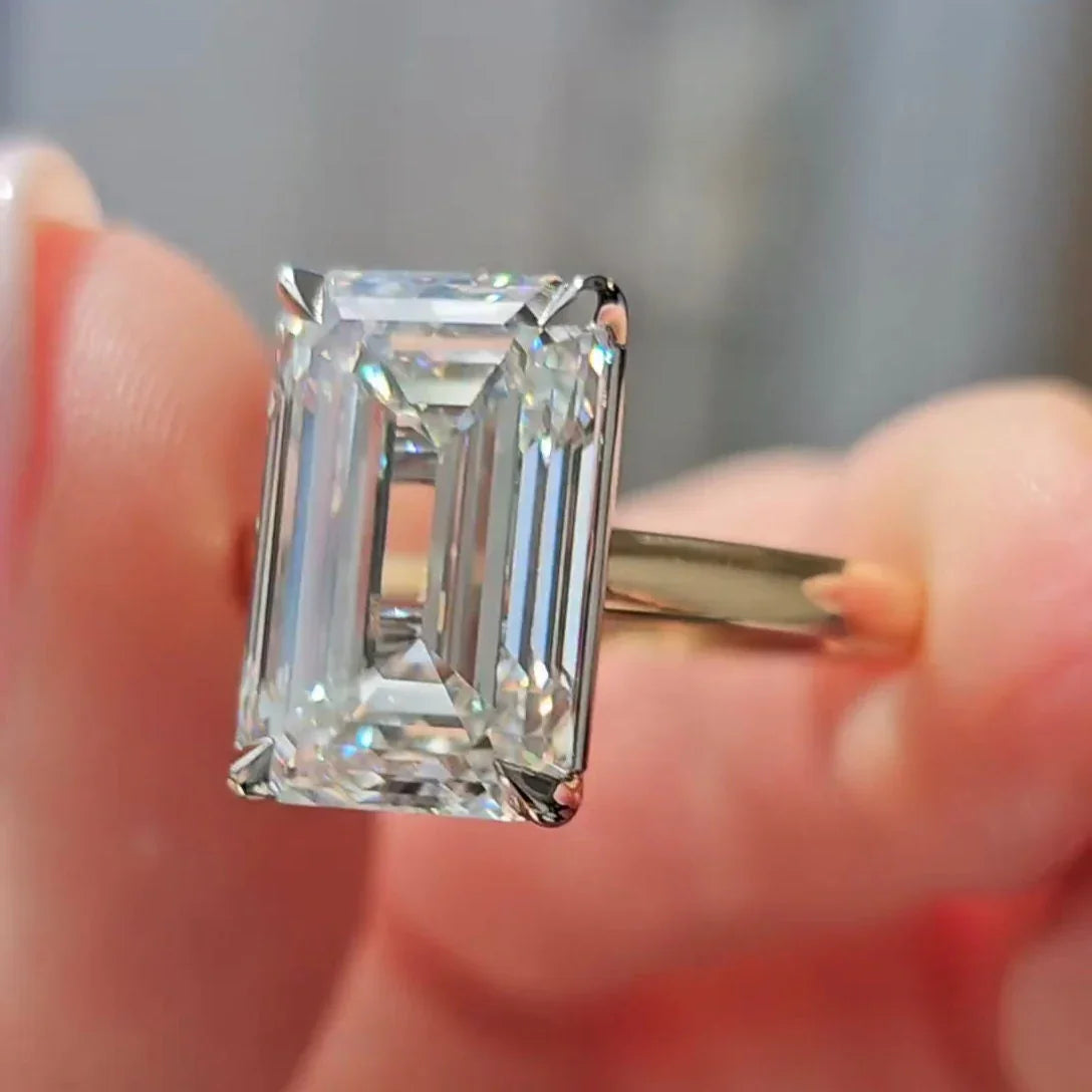 7.00 CT emerald cut lab grown diamond engagement ring IGI certified bridal wedding ring two-tone gold luxury anniversary gift for women jewelry
