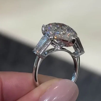Luxury 7.00 CT pear shaped lab grown diamond engagement ring IGI certified three stone baguette accents bridal wedding ring gift jewelry for women