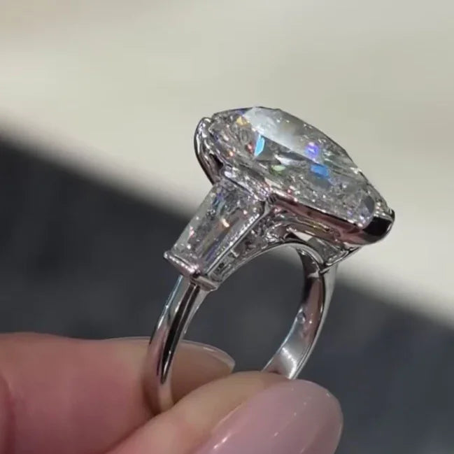 7.00 CT pear cut lab grown diamond engagement ring three stone baguette side diamonds IGI certified bridal wedding ring luxury gift for women jewelry