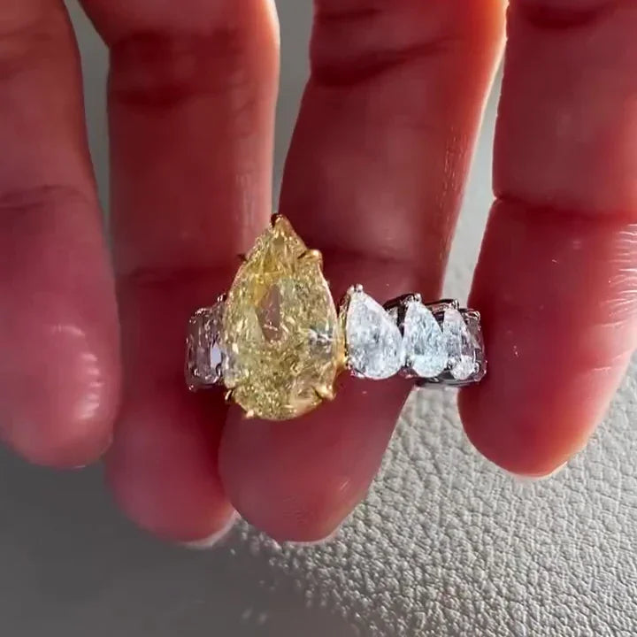 7.00 TCW Fancy Blue Pear Lab Grown Diamond Engagement Ring | Three Stone Ring | IGI Certified 