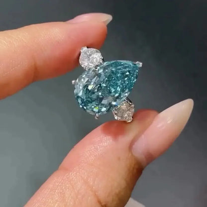 6.00 ct fancy blue pear lab grown diamond engagement ring IGI certified three-stone setting luxury bridal jewelry wedding ring gift for women