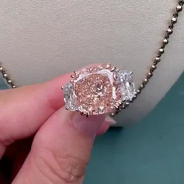 Luxury 7.00 TCW fancy pink cushion lab grown diamond engagement ring IGI certified three stone statement ring bridal wedding jewelry gift women