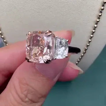 7.00 TCW Fancy Pink Cushion Lab Grown Diamond Engagement Ring | Statement Three Stone Ring | IGI Certified 
