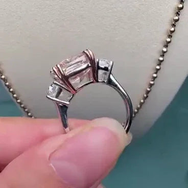 7.00 TCW Fancy Pink Cushion Lab Grown Diamond Engagement Ring | Statement Three Stone Ring | IGI Certified 