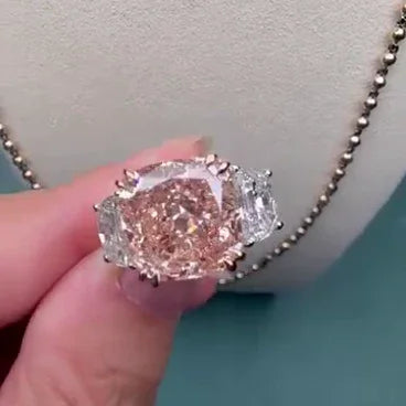 6.00 CT Fancy Pink Cushion Lab Grown Diamond Engagement Ring | Statement Three Stone Ring | IGI Certified