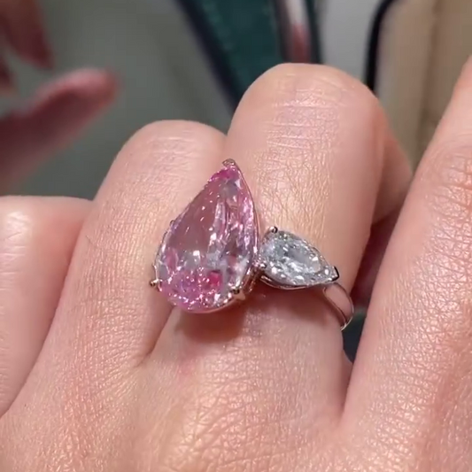 7.00 TCW Fancy Pink Pear Lab Grown Diamond Engagement Ring | Statement Three Stone Ring | IGI Certified 