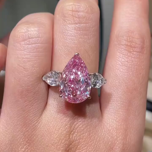 7.00 TCW Fancy Pink Pear Lab Grown Diamond Engagement Ring | Statement Three Stone Ring | IGI Certified 