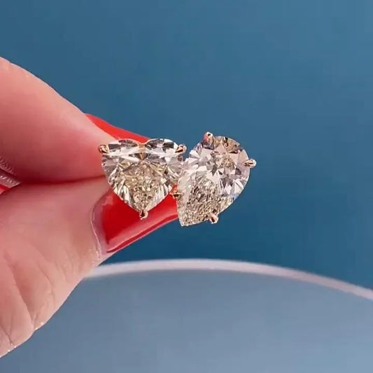 7.00 TCW heart and pear toi et moi lab grown diamond engagement ring IGI certified ethical gold luxury bridal wedding ring gift for women jewelry