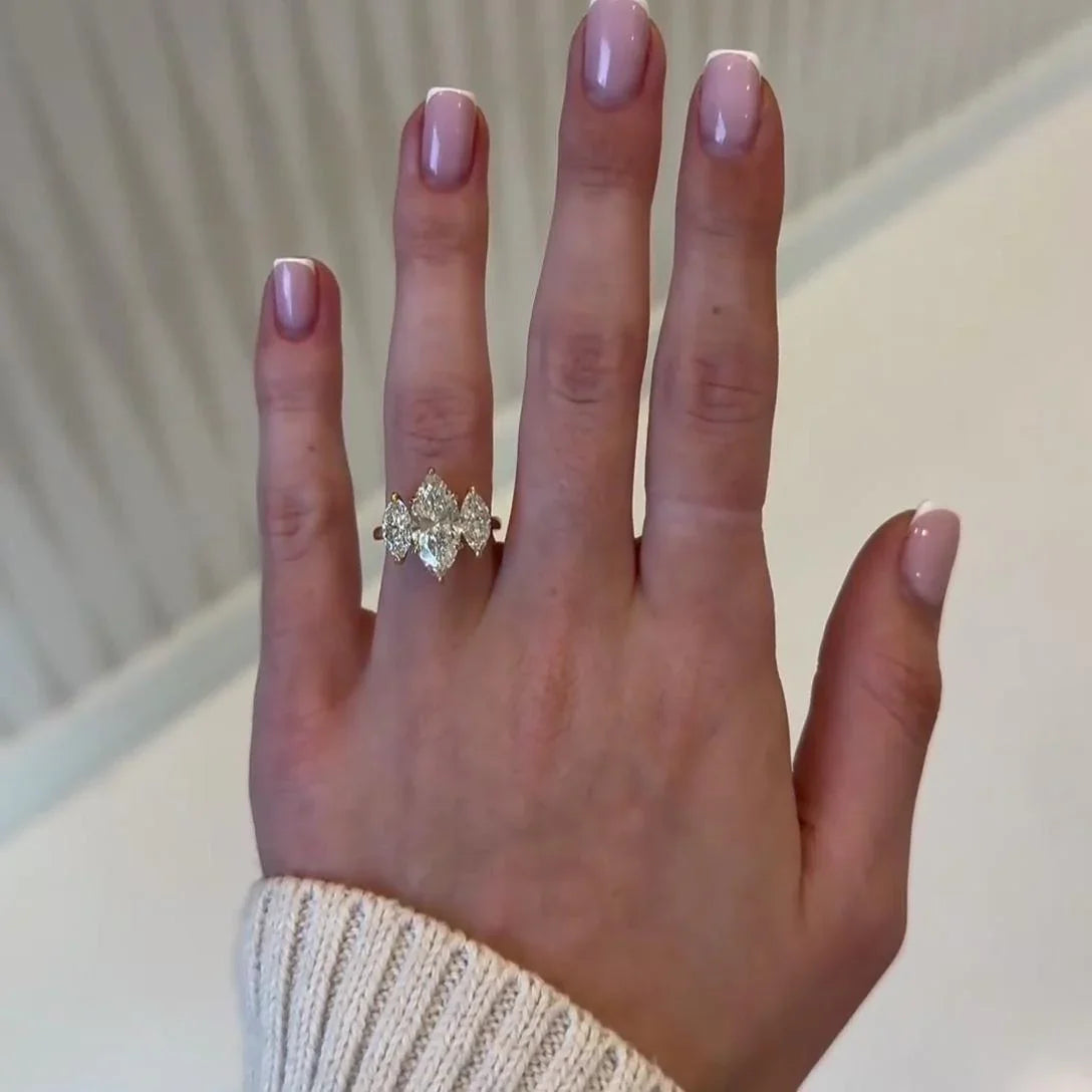 5.00 CT marquise shaped lab grown diamond ring three stone engagement design IGI certified luxury bridal wedding ring gift for women jewelry