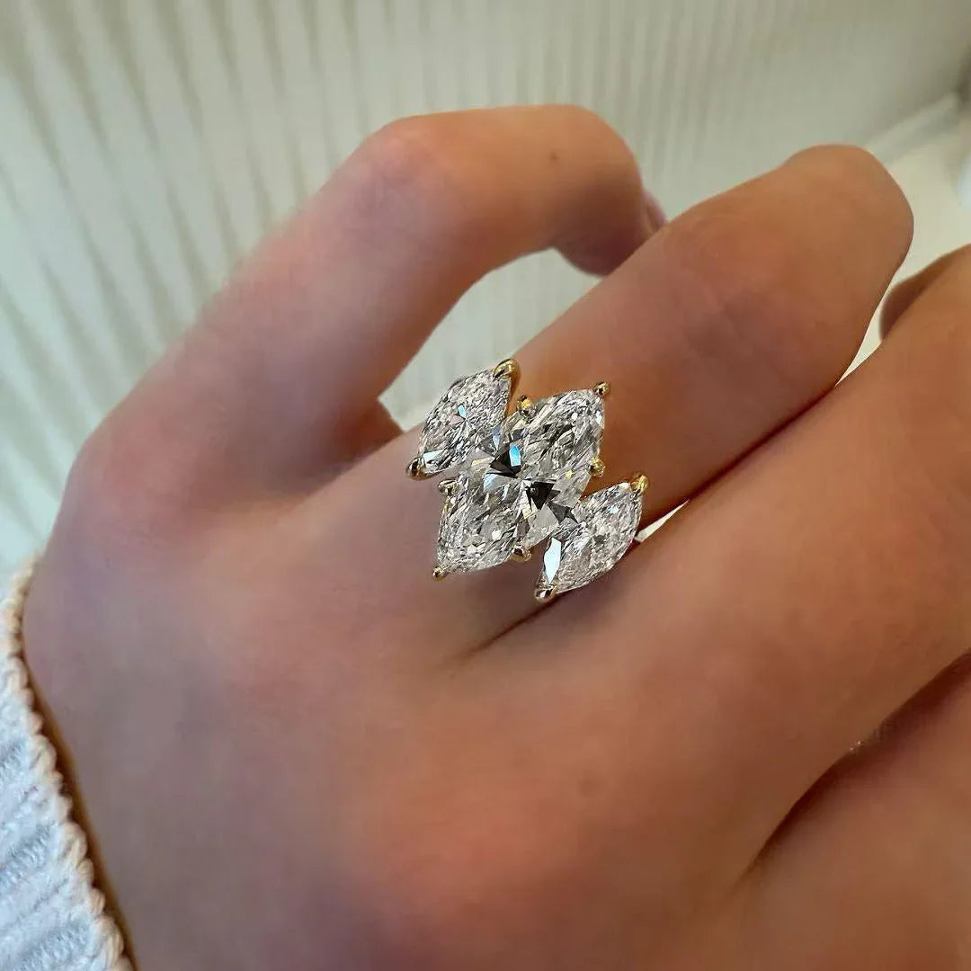 5.00 CT marquise lab grown diamond engagement ring IGI certified three stone design luxury bridal wedding ring anniversary gift for women jewelry