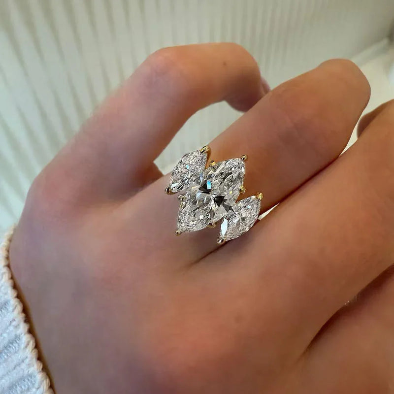5.00 CT Marquise Lab Grown Diamond Engagement Ring | Three Stone Design | IGI Certified