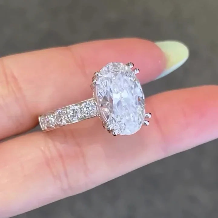 Luxury 6.00 CT oval lab grown diamond engagement ring IGI certified three stone setting bridal wedding ring anniversary jewelry gift women