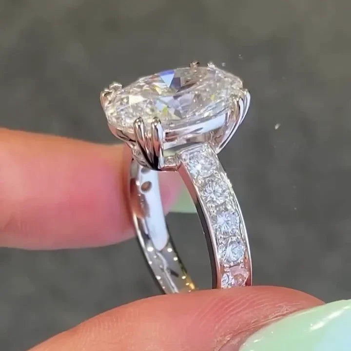 7.00 TCW Oval Lab Grown Diamond Engagement Ring | Three Stone Design | IGI Certified 
