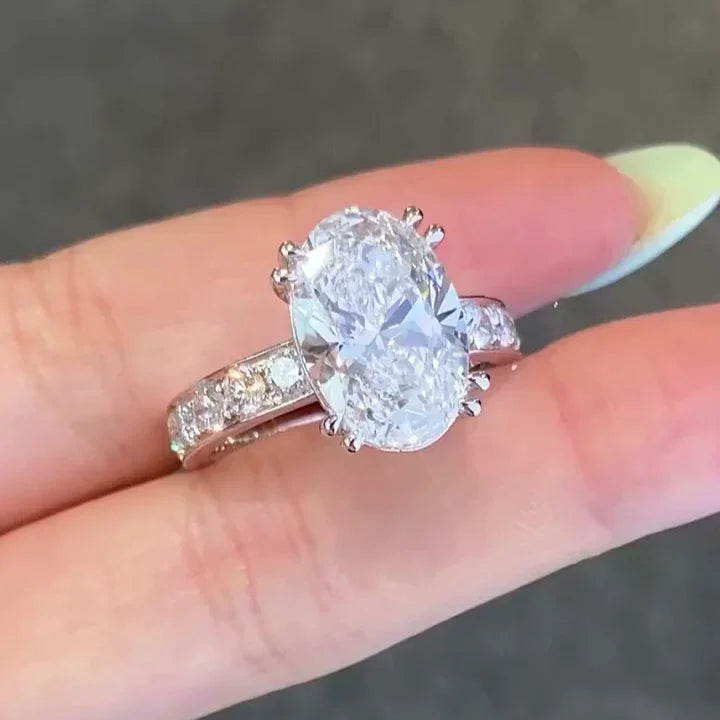 7.00 TCW Oval Lab Grown Diamond Engagement Ring | Three Stone Design | IGI Certified 
