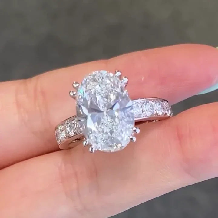 6.00 CT oval lab grown diamond engagement ring IGI certified three stone design luxury bridal wedding ring anniversary gift for women jewelry