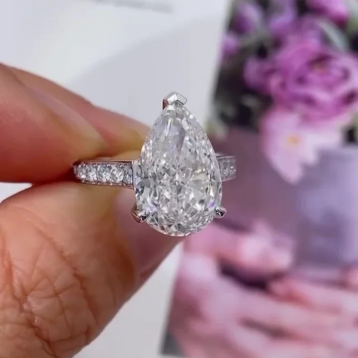 IGI certified 7.00 TCW pear cut lab grown diamond ring channel set cathedral engagement bridal wedding luxury anniversary gift for women jewelry
