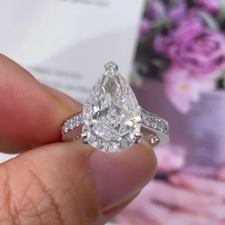 Pear cut 7.00 TCW lab grown diamond engagement ring IGI certified channel set cathedral luxury bridal wedding ring anniversary gift for women jewelry