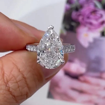 7.00 TCW Pear Lab Grown Diamond Engagement Ring | Channel Set Cathedral Ring | IGI Certified 